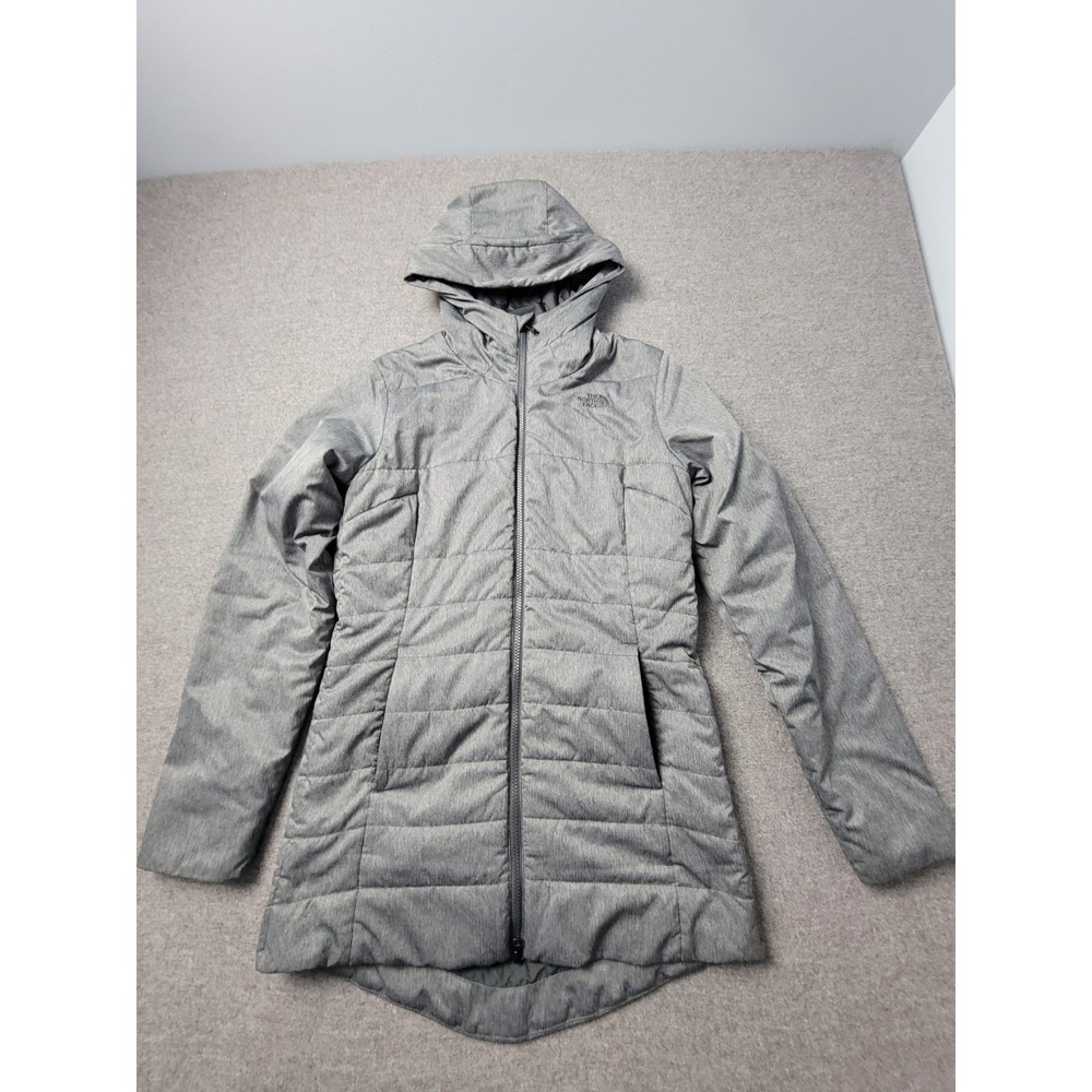 The North Face Hooded Parka Jacket Womens Small Gray Quilted Puffer Outerwear